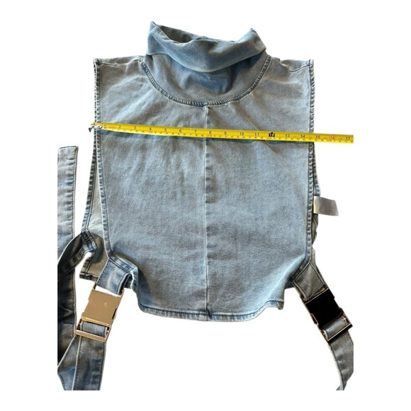 Cherie Cropped Denim Vest Top Buckle Open Side Cowl Neck Sz S NWT Utility Style - Picture 7 of 10
